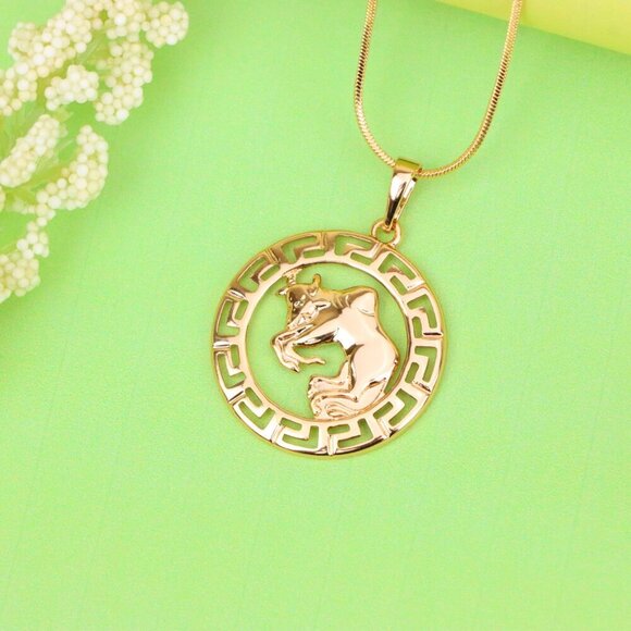 "Zodiac Bull Rose Gold Pendant with Intricate Border Design, XPPT1329 - Picture 3 of 13